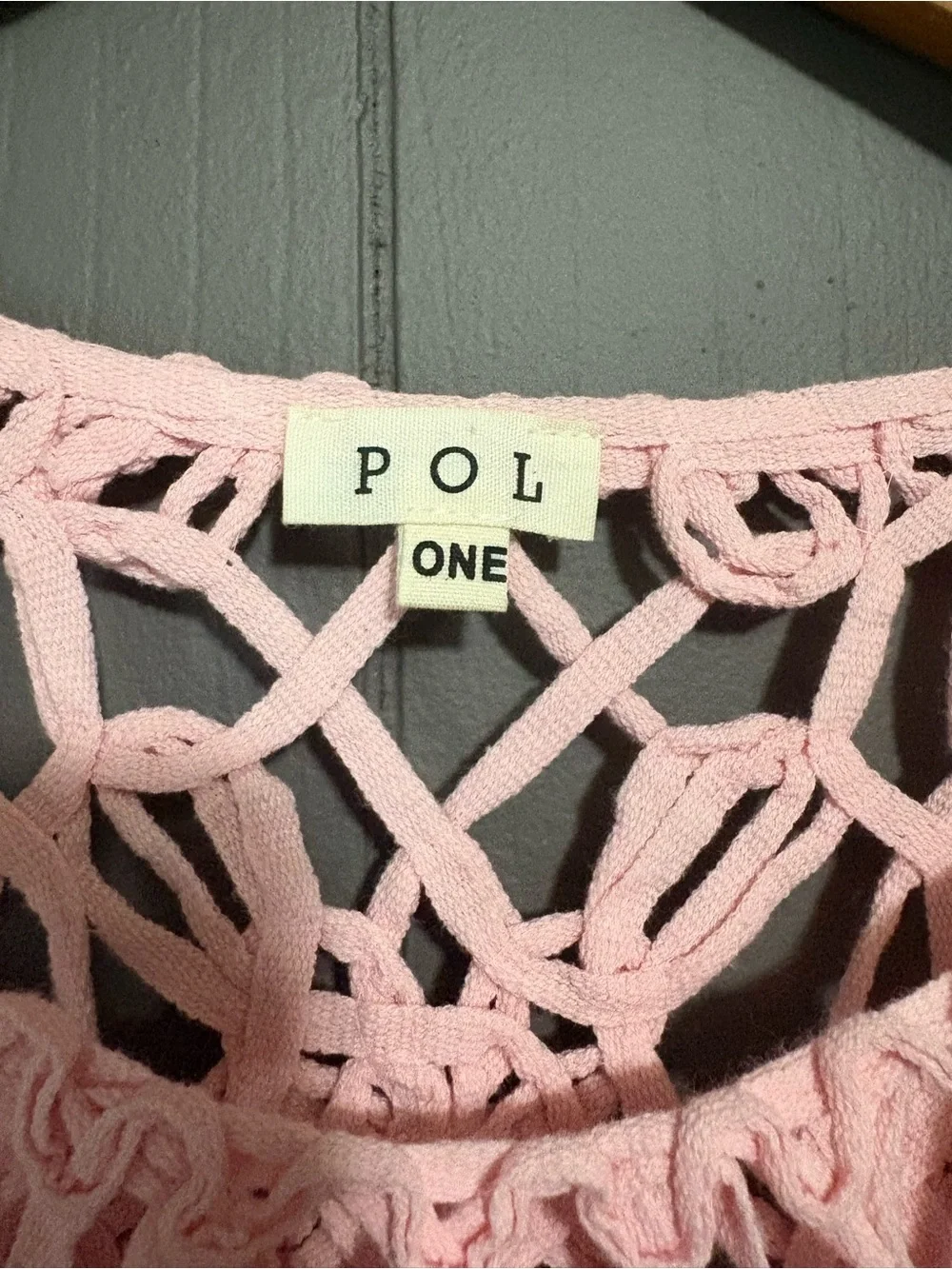 POL Pink Crocheted Knit Fringe Sleeveless Top - Picture 6 of 7